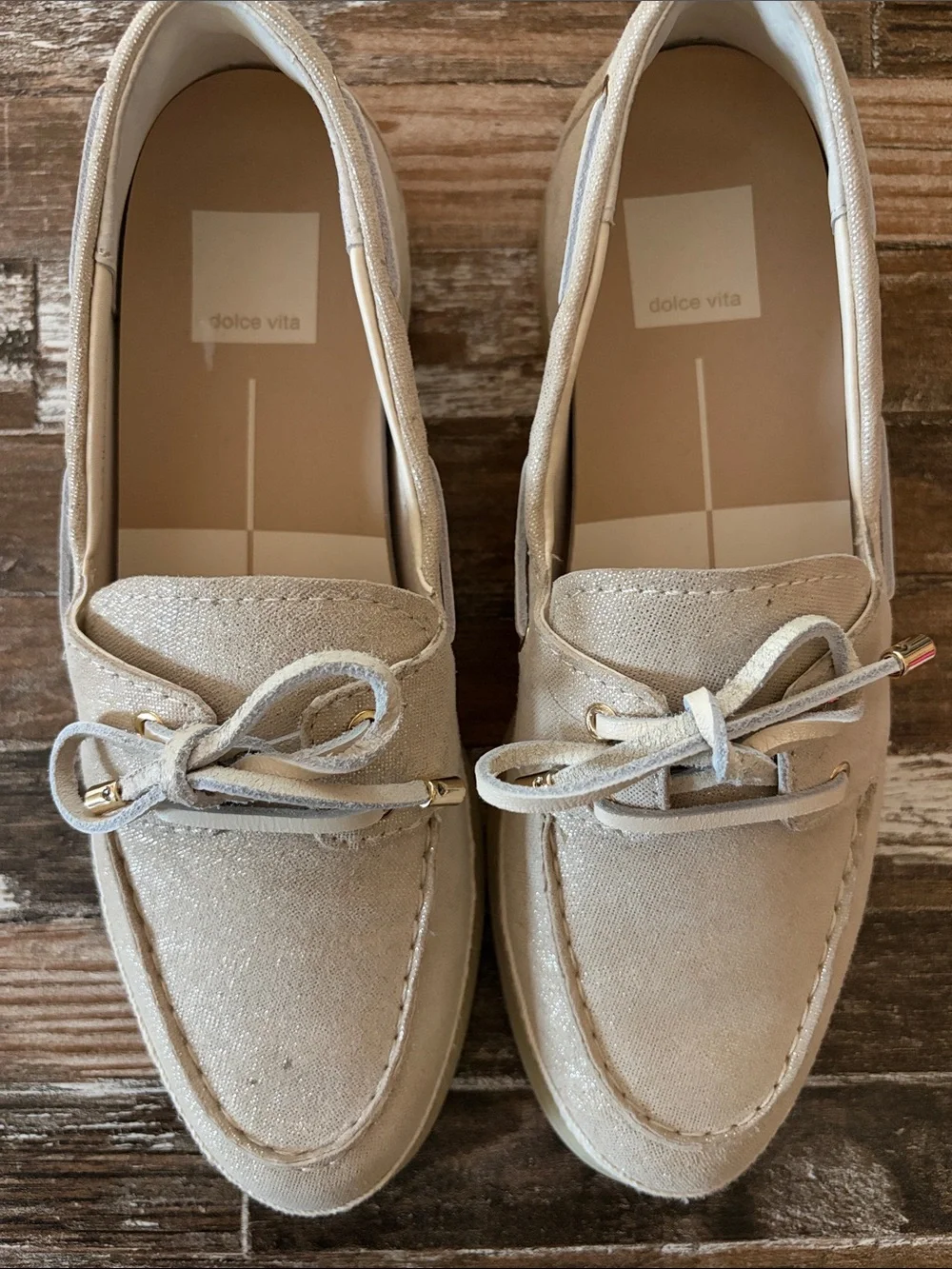 Dolce Vita Beige Canvas Moc-Toe Boat Loafers
